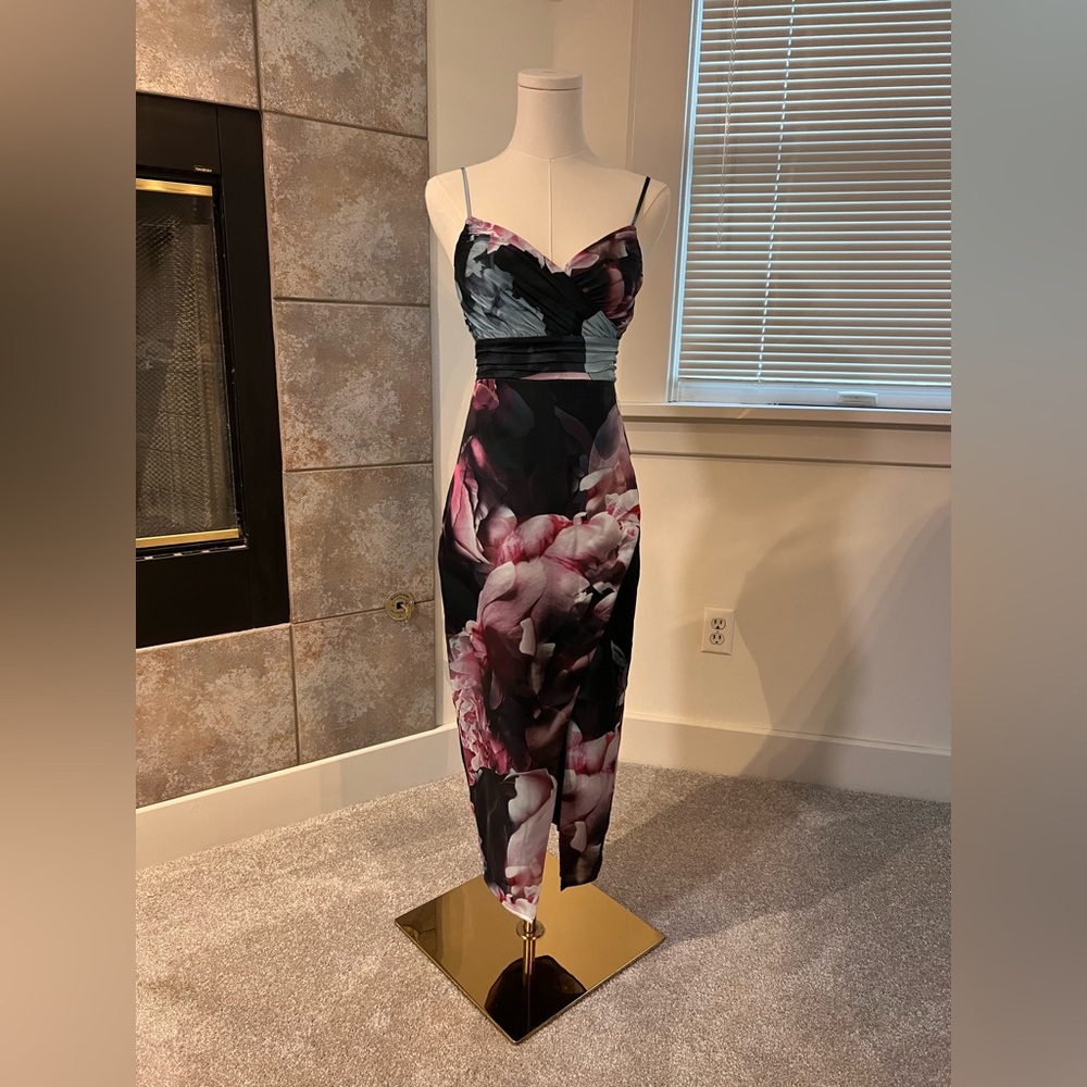 Express Satin Midi Dress Womens Size 0 Floral Wrap V-Neck NWT